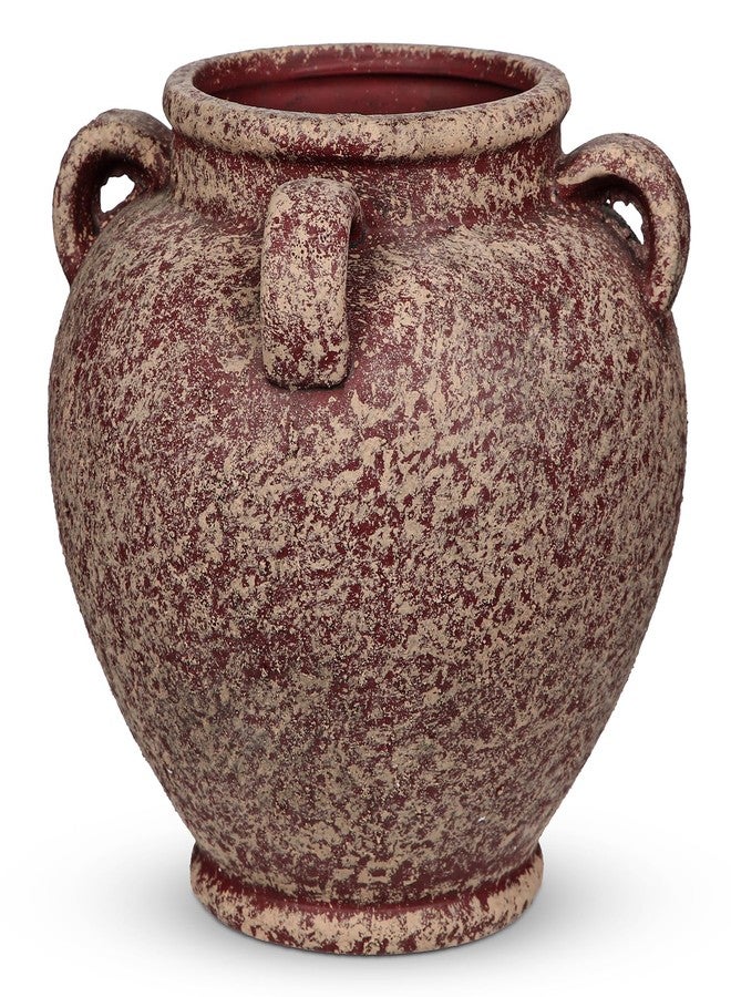 Arborus Rustic Ceramic Vase with Handles - Antique-Style Red Farmhouse Pottery Decorative Urn for Table Centerpiece, Mantel, Shelf, or Entryway Home Décor - Image 1